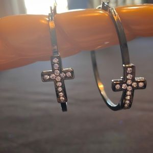 Nicole Miller hoop earrings with cross